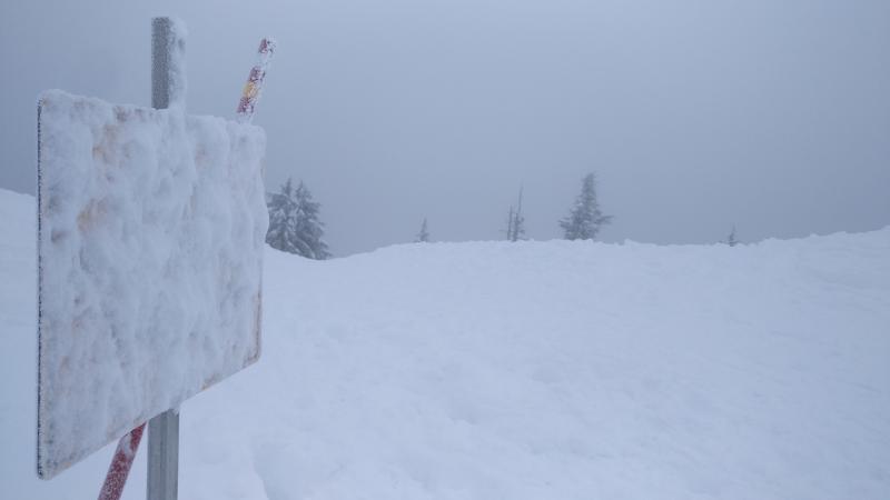 Snowed in sign at the peak